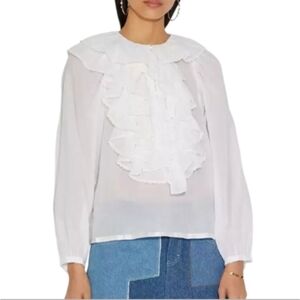 Coach 1941 White Peasant Blouse Stunning Ruffles Gold Logo Buttons Linen Size 8